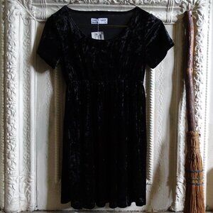 NWT American Apparel Black Crushed Velvet Babydoll Skater Mini Dress Top XS